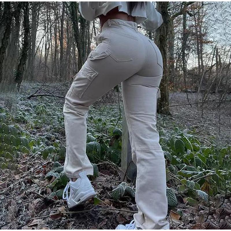 Hoch taillierte Damenbekleidung Eng anliegende Damenhosen Freizeithosen Streetwear Fashion Multi-Pocket Cargohose Damen Streetwear