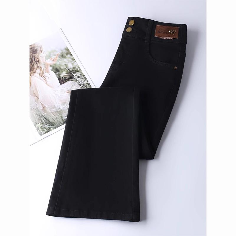 Women's High Waist Black Micro-Flared Jeans for Spring & Autumn 2025 - Slimming Thickened Horseshoe Pants for Pear-Shaped Figures.