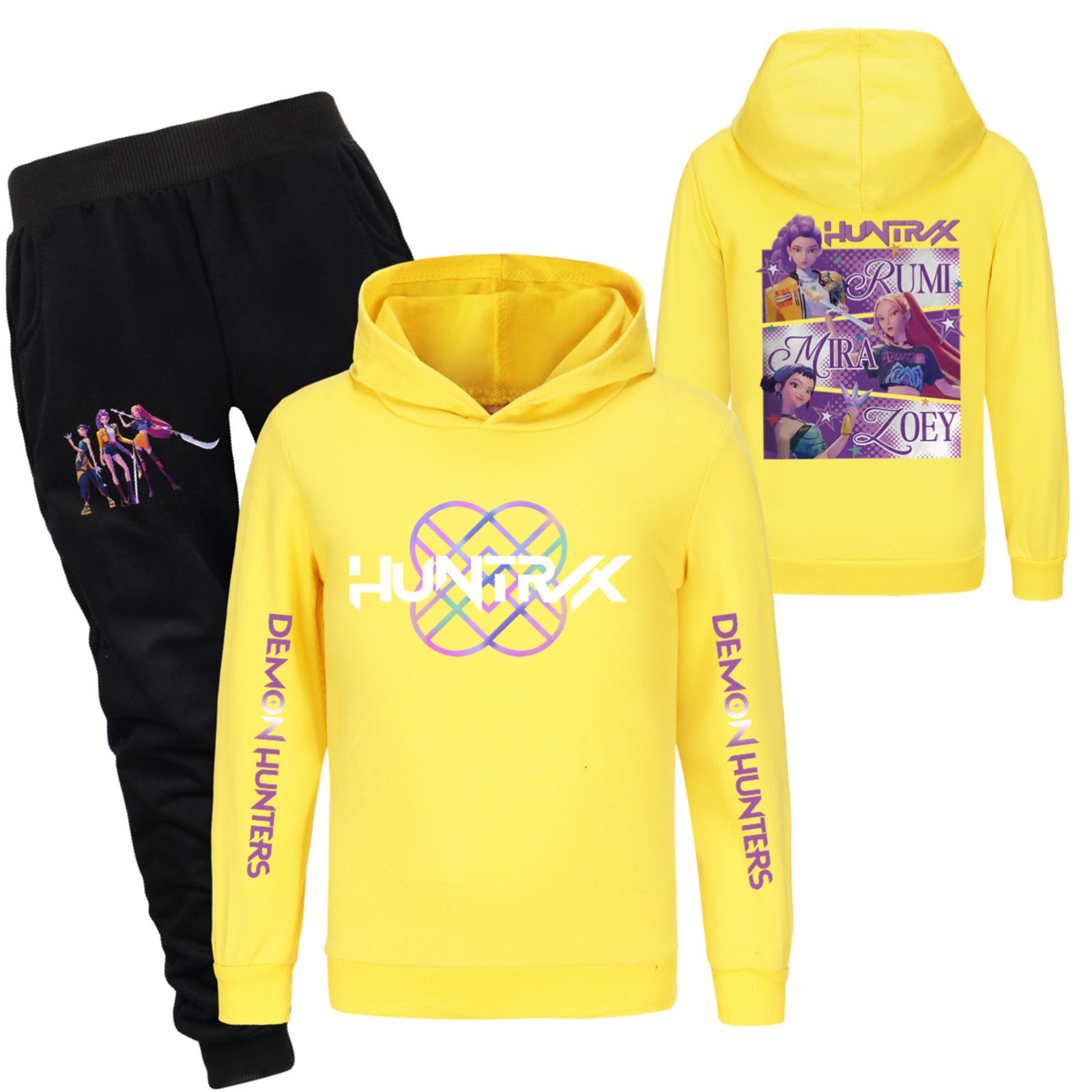 

Детский худи и брюки, двухпредметный спортивный костюм, комплект свитшота с длинным рукавом и принтом 150 жёлтый