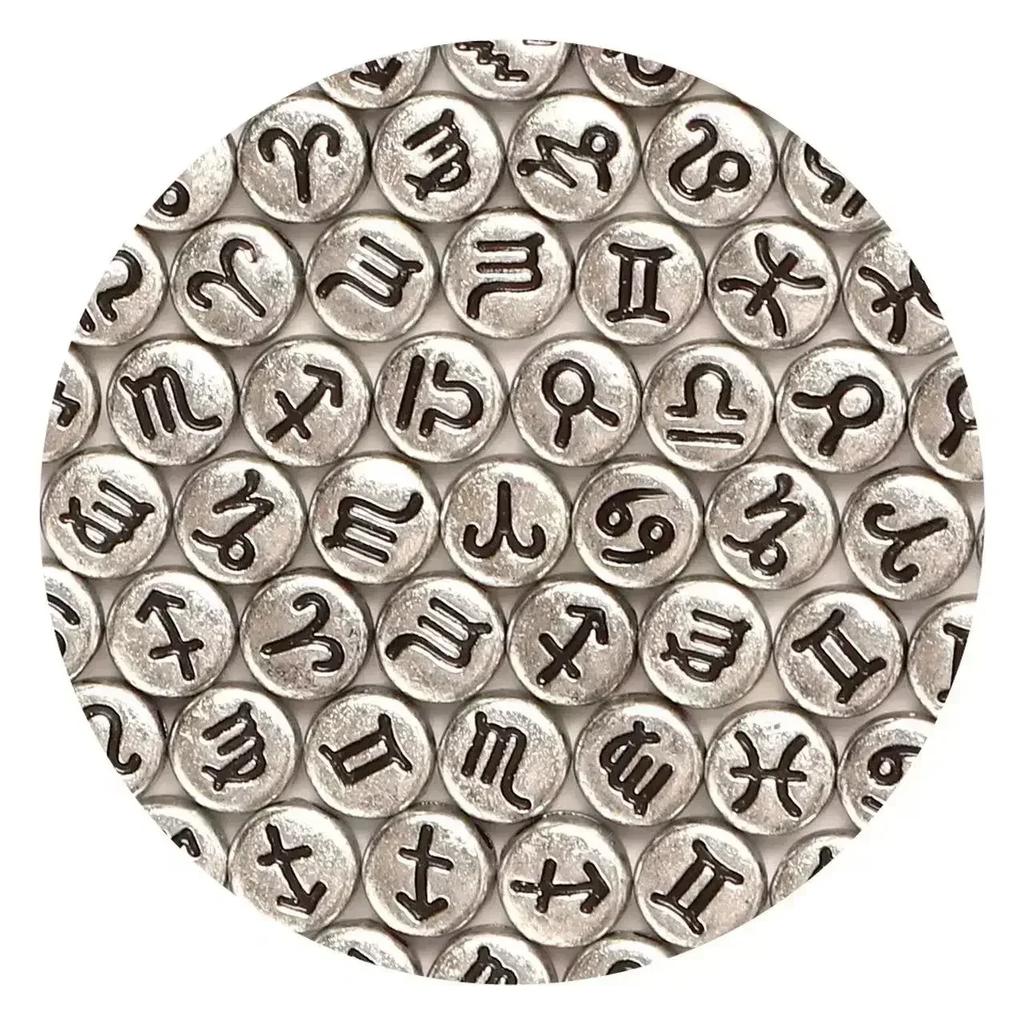 100-500PCS Acrylic Zodiac Beads Round Flat Loose Spacer Constellation Beads For Jewelry Making Diy Bracelet Necklace Accessories