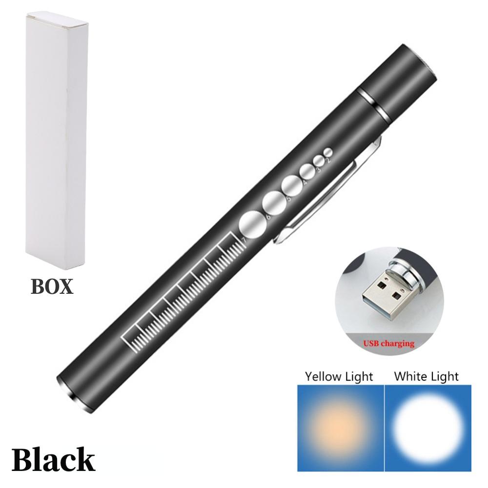 2 in 1 Nursing Flashlight USB Rechargeable Medical Handy Pen Light LED Torch Lamp with Stainless Steel Clip Pocket