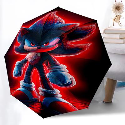 1PC Sonic the Hedgehog Automatic Folding Umbrella - Compact 8-Rib Design, Durable Plastic & Iron, Daily Use F010620