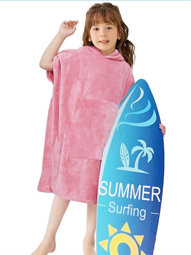 Children's Warm Coral Fleece Hooded Bathrobe for Surfing and Swimming