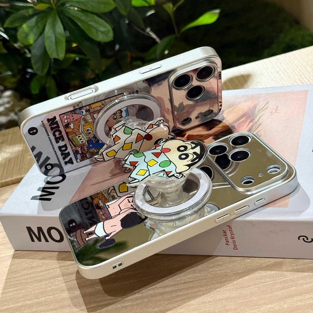 Shin-chan Mirror Phone Case for iPhone 17 Pro Max/16 Pro/15 with Silver Edge