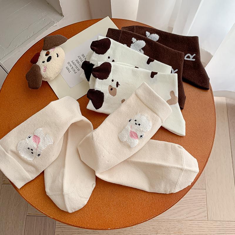 Women Socks Animal Cartoon Dog Lolita Kawaii Cute Socks College Style School Students Breathable Cotton Middle Tube Socks Gifts
