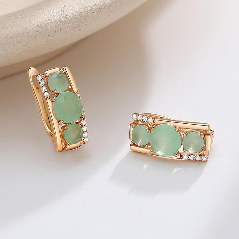 Pendiente clásico inglés para mujer, joyería de Color oro rosa con circonita esmeralda Kinel