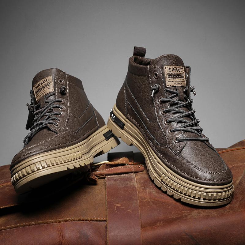 Autumn and Winter British Martin Boots Trendy High-top Leather Boots Snow Velvet Thermal Cotton Shoes