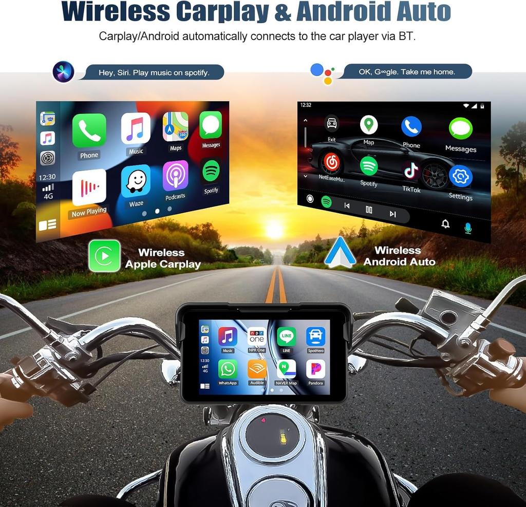 Auometo 5 Inch Motorcycle Display Audio for Bike Navigation Bike Smart Monitor Wireless CarPlay