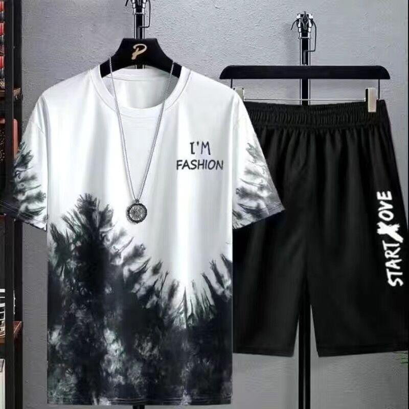 Faionable Lightweight Set for Men Summer Casual Spor Two-Piece Suit Teenage Polyester Fiber Orts