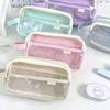 Multifunctionnal Pen Case Large Capacity Clear Pencil Case Two Large Compartment, Travel Stationeries Bag for Student