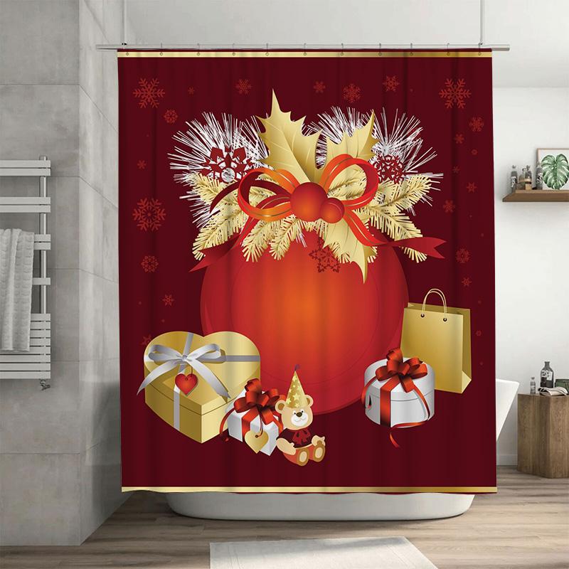 

TU Рождественская Шторка для Душа Праздничный Лес Олень Узор с Подарками Водонепроницаемая Декор для Ванной Комнаты Рождественский Декор для Дома Идея для Подарка 90x180cm35x71in