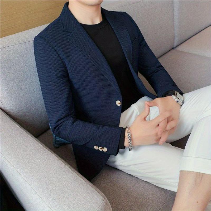 Spring Autumn Men's Casual Blazer Slim Fit Lightweight One Button Suit Jacket