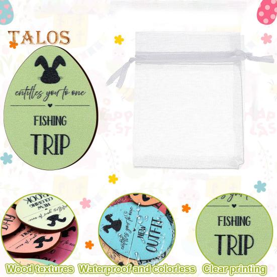 30/60Pcs Wooden Easter Egg Tokens Set with Gift Bag 30 Different Engraved Sayings Easter Bunny Basket Stuffer Reusable Positive Rewards Easter Party