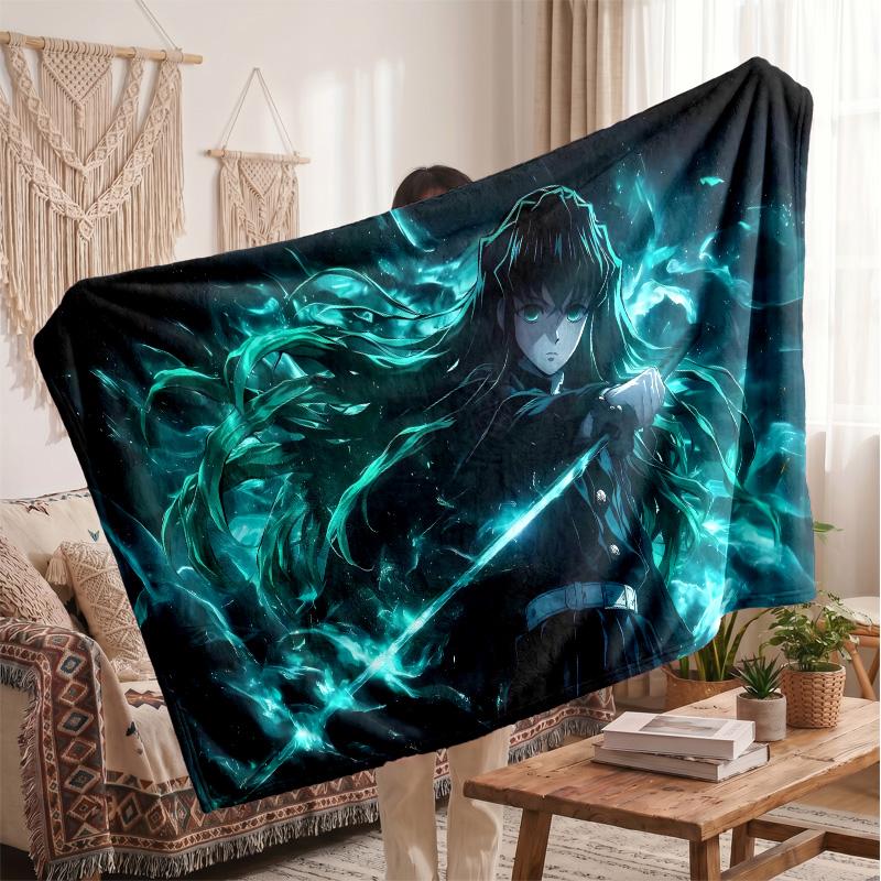 Tomioka Giyu Printed Flannel Blanket, Skin Friendly Warm Throw for Indoor Couch Bed Daily Use