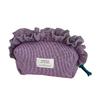 Portable Vintage Gingham Cosmetic Makeup Bag Organizer Large Capacity Cosmetic Pouch Ruffled Edges Sweet Lace Clutch Daily Use