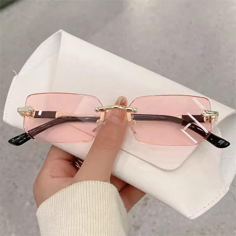 Trendy Rimless Sunglasses For Men Women Fashion Frameless Rectangle Sun Glasses Retro Shades Summer Traveling Eyewear