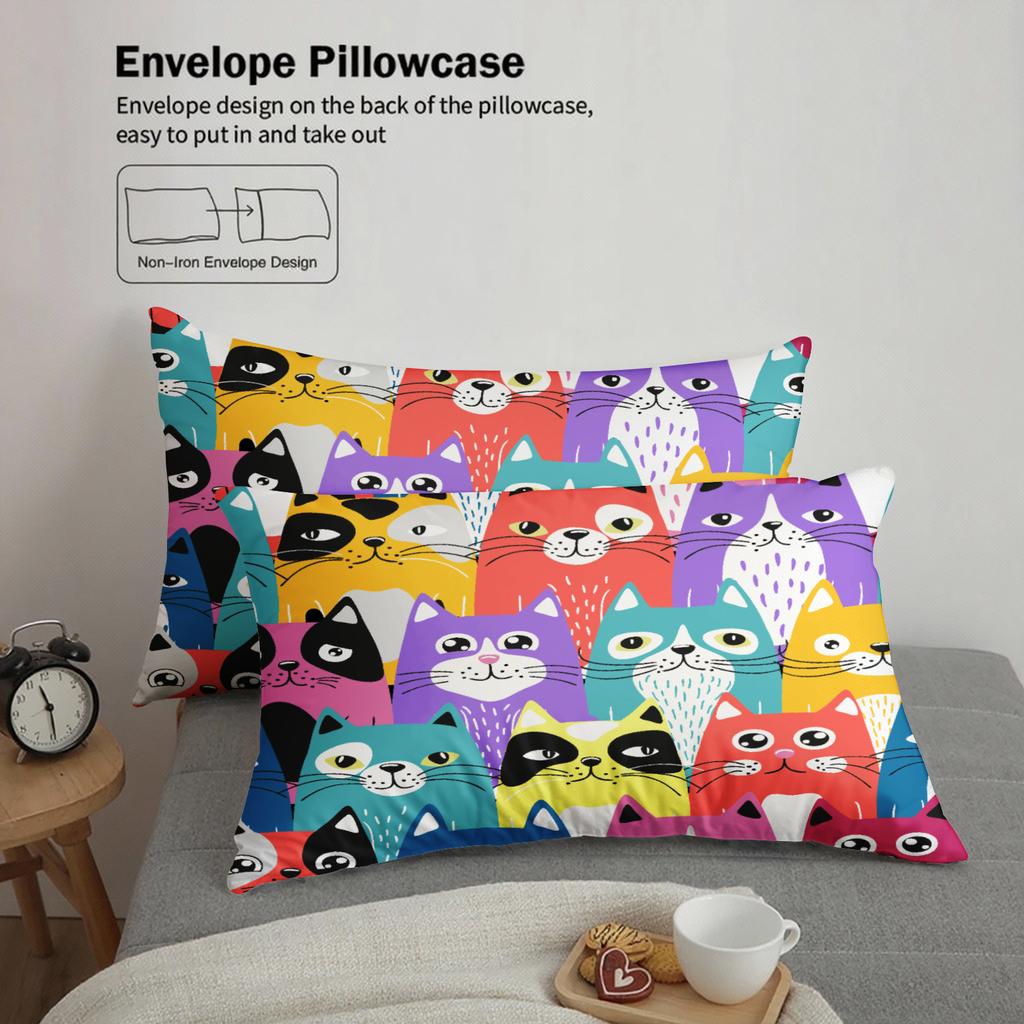 3Pcs Colorful Cats Duvet Cover Cartoon Cat Pattern 3Dprint Gifts For Students Girls 100%Polyester Bedding Sets With 2Pillowcases