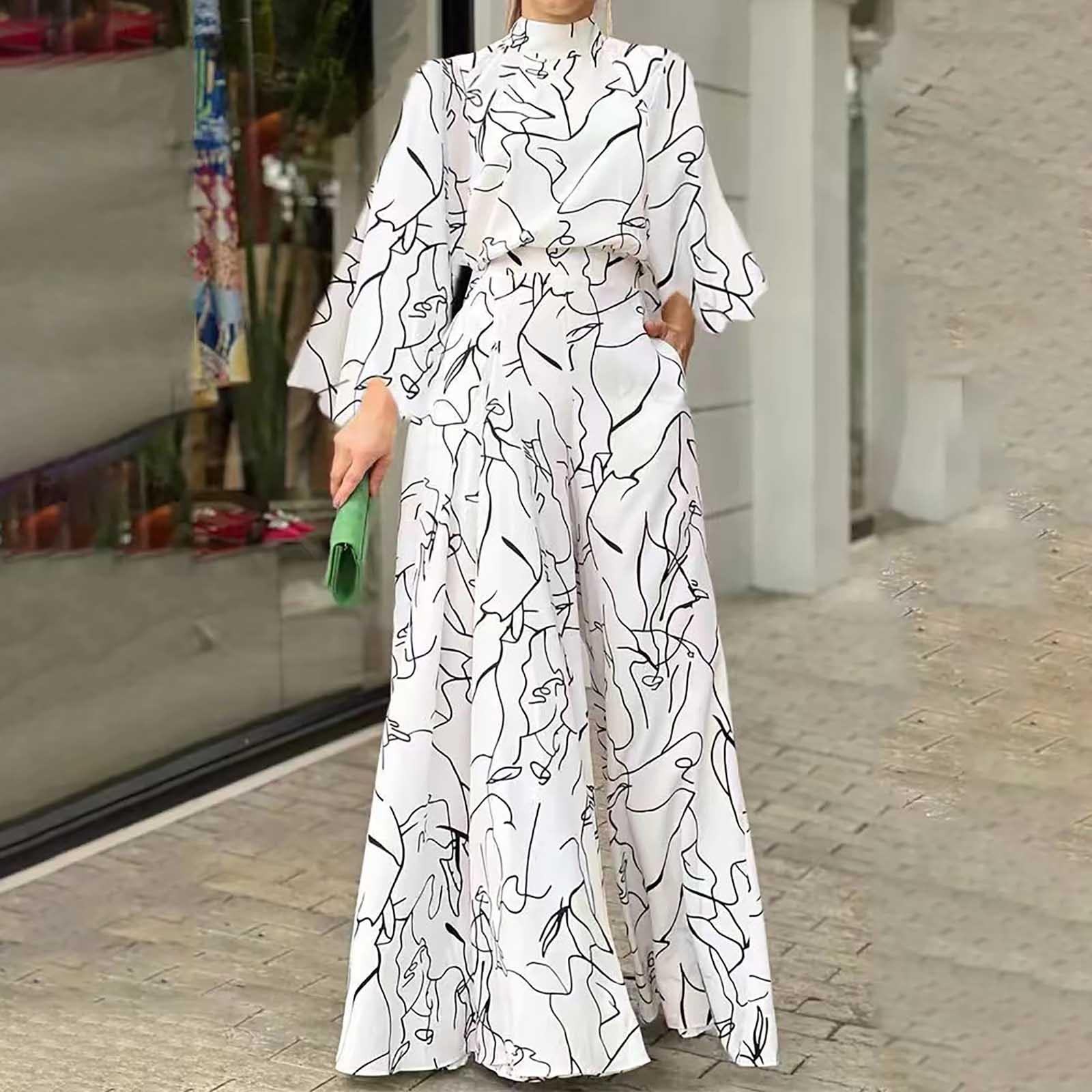 

Женский темпераментный элегантный комбинезон с длинными рукавами и шнуровкой на талии, брюки с принтом XL белый