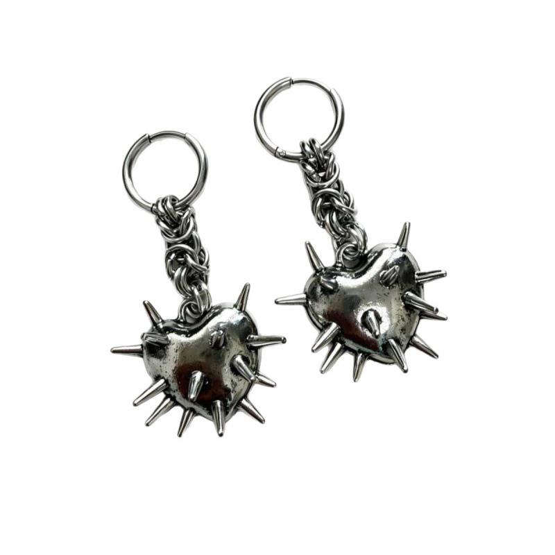 Gothic Punk Wolf Tooth Spike & Heart Chain Earrings