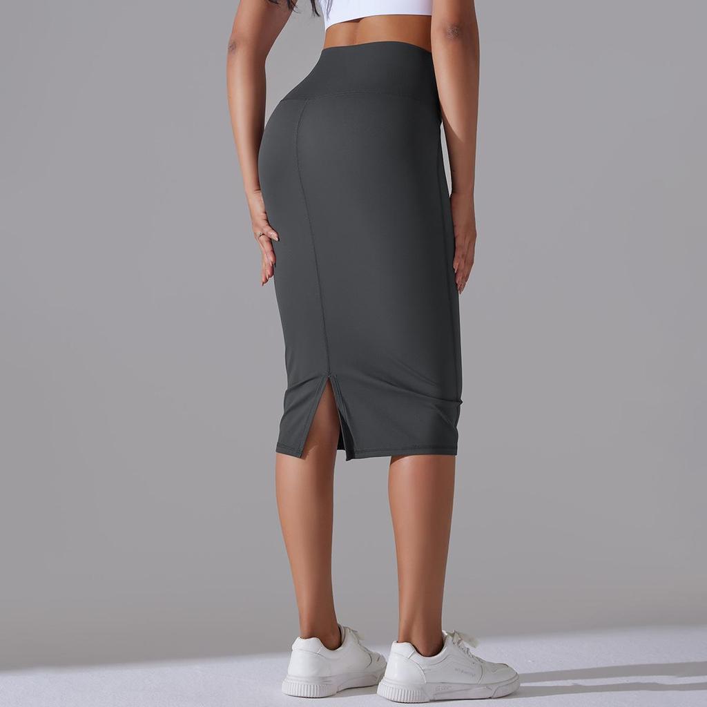 Hoch enger Wickel-Hüftrock, Sportrock, hochelastisch, gebürstet, mittellanges, lässiges Yoga-Kleid mit Schlitz für Damen