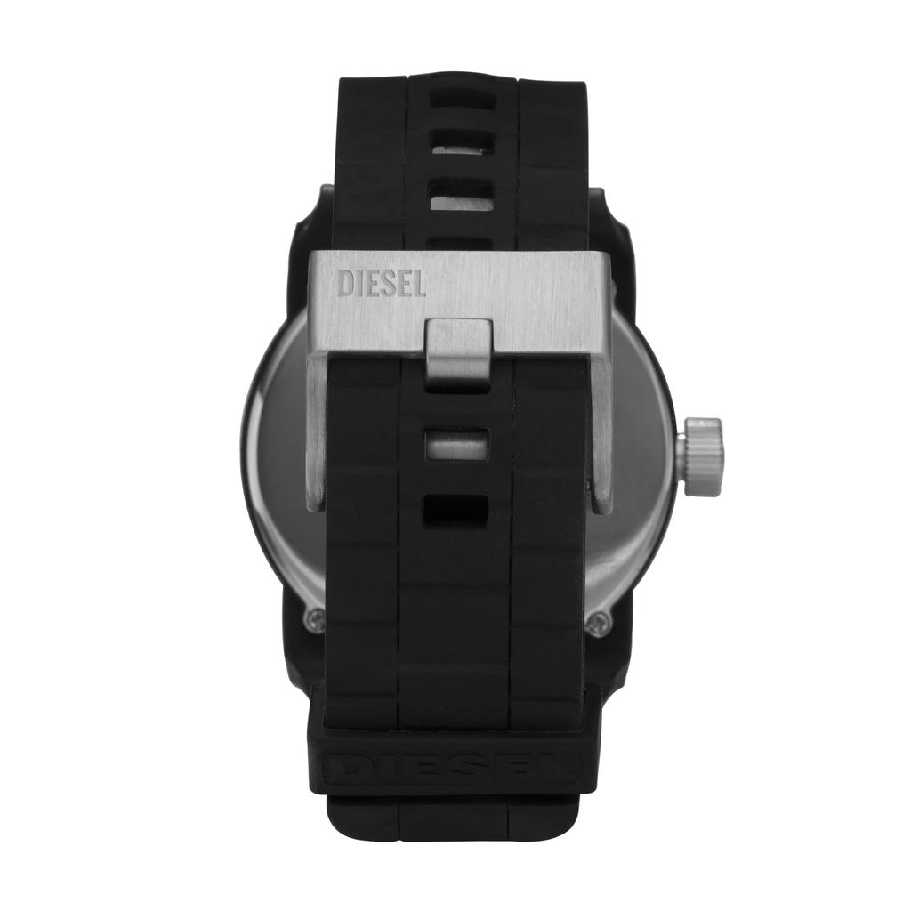 Diesel DZ1437 Men's Analog Quartz Wristwatch, 44mm Stainless Steel Case, Black Dial, Silicone Band, Water Resistant
