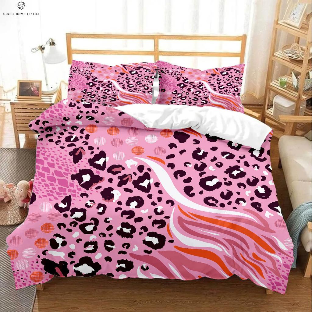 Pink Leopard Black and White Simple Print Duvet Cover 100% Polyester Bedding Set Quilt Cover Pillowcase Three-piece Set