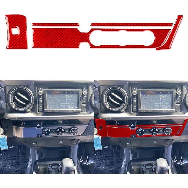 NVCNX Real Premium Carbon Fiber Compatible with Toyota Tacoma 2018 Accessories Car Bed Light Switch Button Panel Cover Interior Trim Red