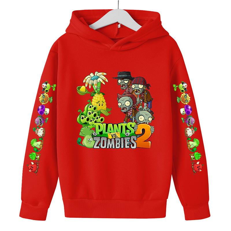 Children's Clothing Winter New Plant War Zombie Cartoon Print Cute Casual Boys and Girls Soft Hoodies