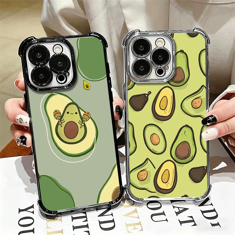 Cartoon Cute Avocado Plating Phone Case For Iphone 16 17 Pro Max Air 16E 14 15 Plus 12 13 Mini Anti-Fall Airabag Cover