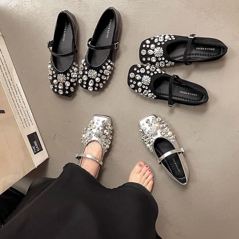 Scarpe Mary Jane in argento con strass stile fata moda donna primavera estate nuove versatili casual fondo piatto con gonna scarpe singole