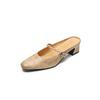 Fashion 2025 NEW Summer Women Mules Genuine Leather Women Shoes Square Toe Chunky Heel Cover Toe Slingback Sandals Modern Slippers