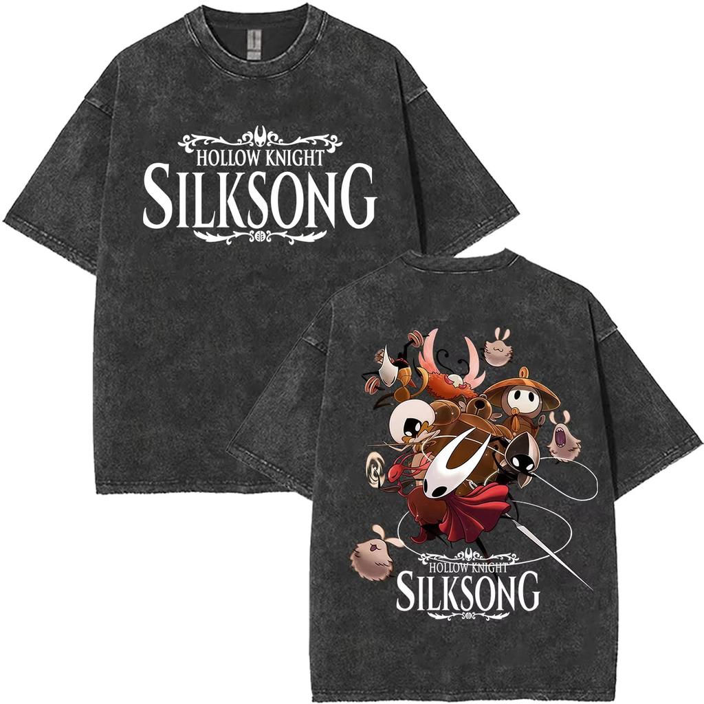 Summer Hot Sale 2026 Game Hollow Knight Washed T Shirt Men Women Vintage Top Hip Hop Streetwear Oversized Tshirt Short Sleeve Casual Clothing
