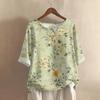 Women's Fashionable And Casual Shirt Half-sleeve Round Neck Print Cotton And Linen Blouse Top