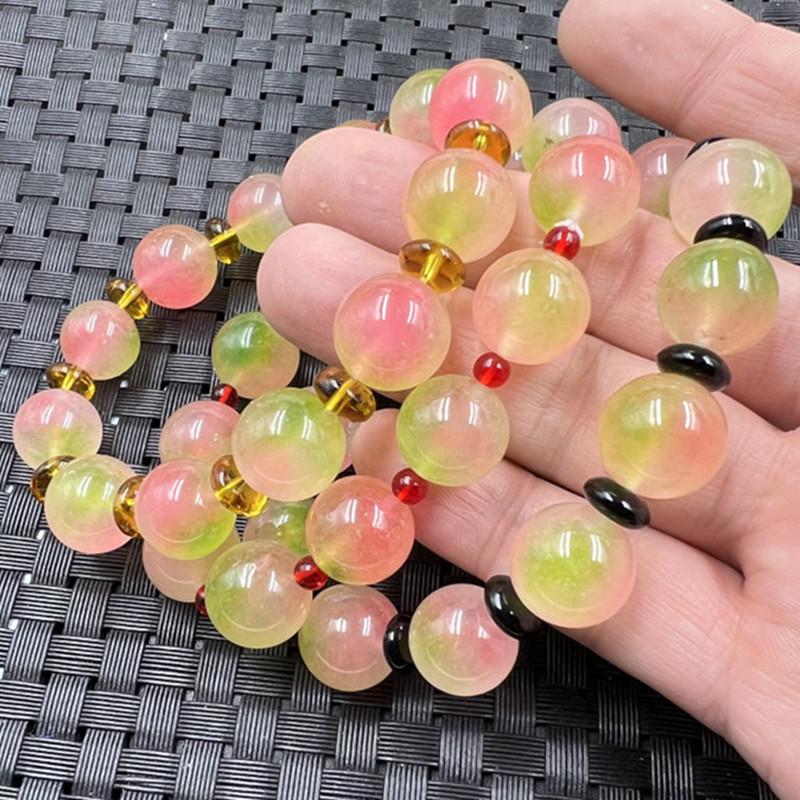 Peach Blossom Pink Watermelon Quartzite and Jade Bead Bracelet Model 3 Diameter ~14mm