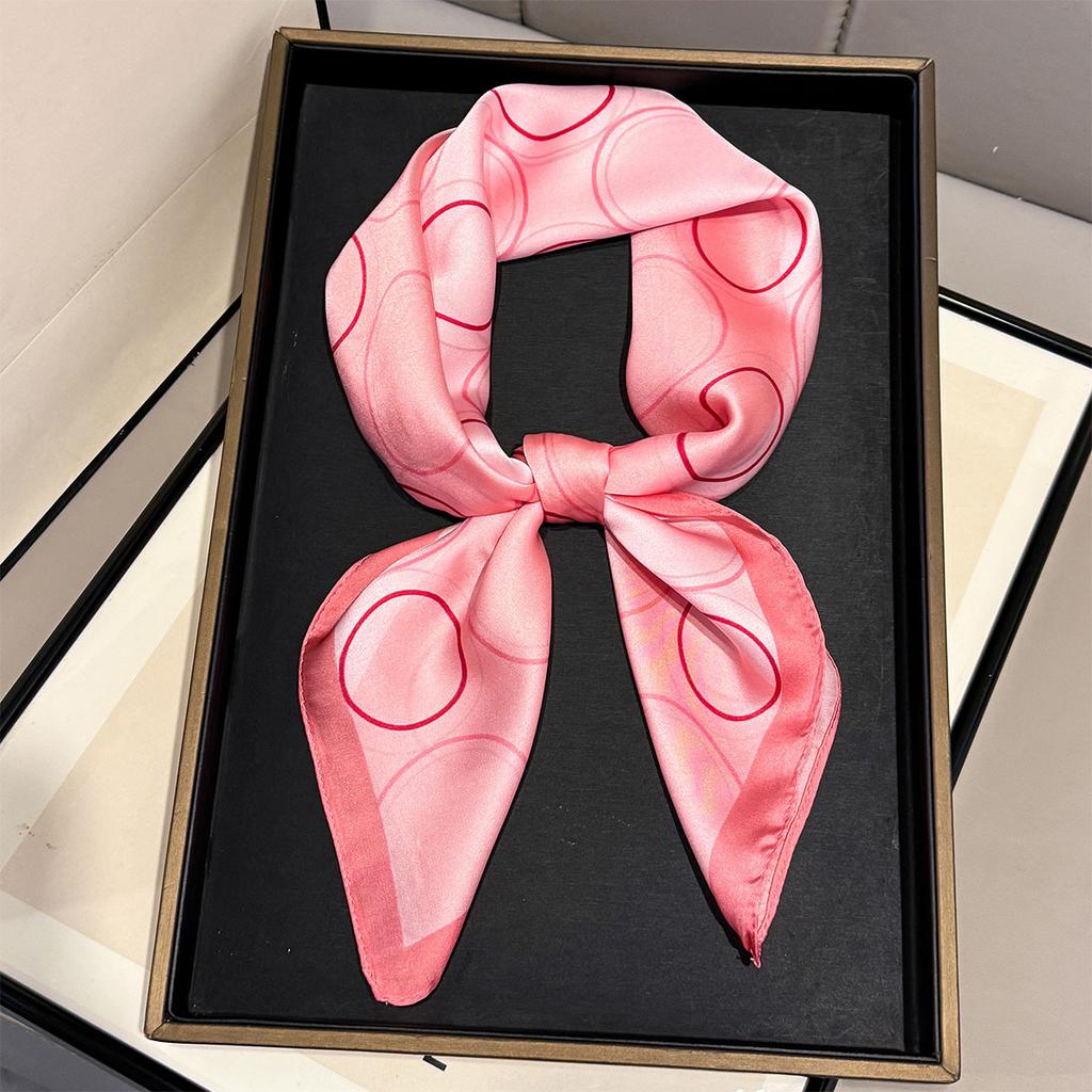 Spring and summer new minimalist geometric round pattern imitation silk medium square scarf women's versatile high-end sense professional decoration s