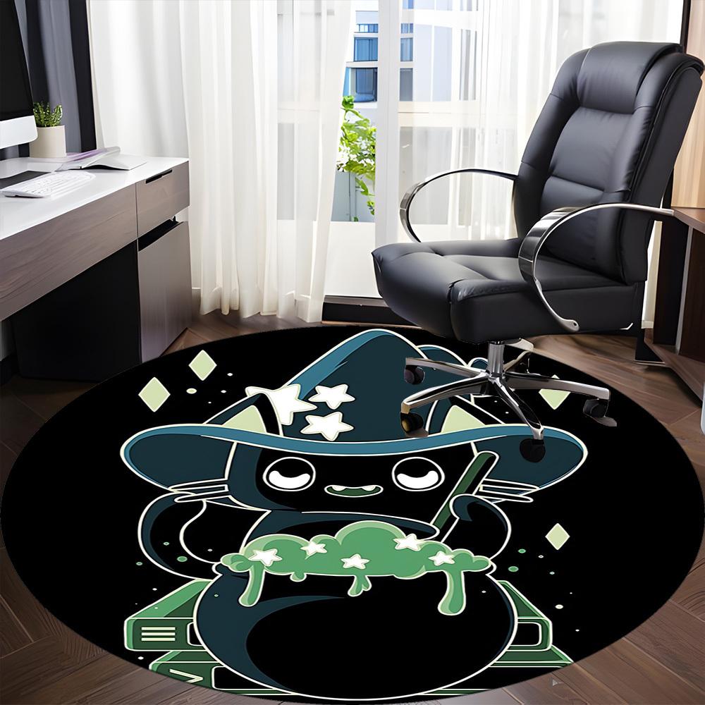 1pc Witch Cat Office Round Area Rug, Indoor Mat Suitable For Office, Under Office Chairs Bedroom Living Room Home Decor, Room Deco