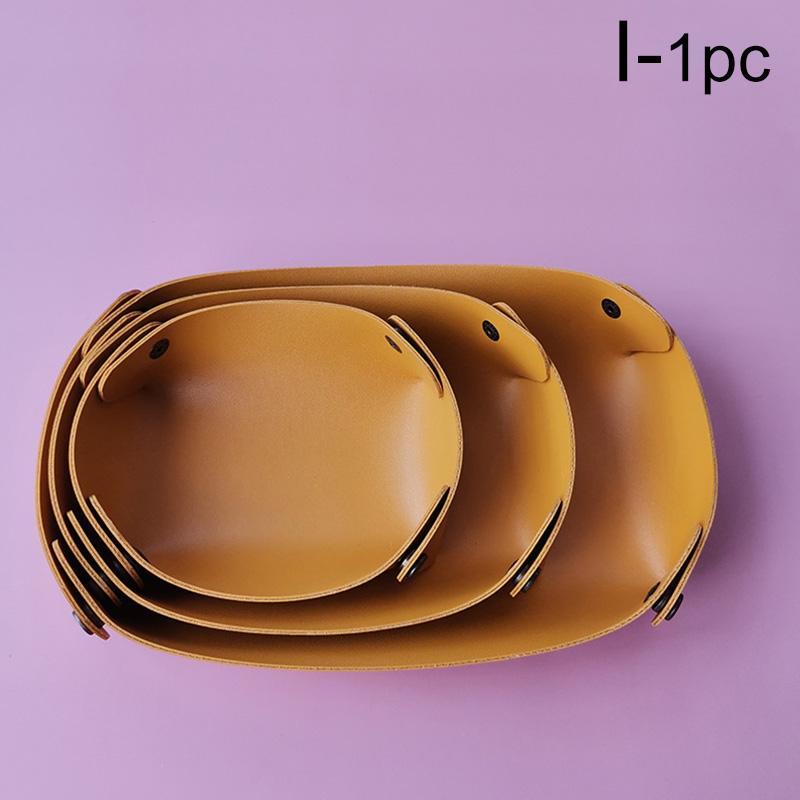 1PC Storage Box Key Wallet Plate Oval Shape Desktop Organizer PU Leather Home Decoration