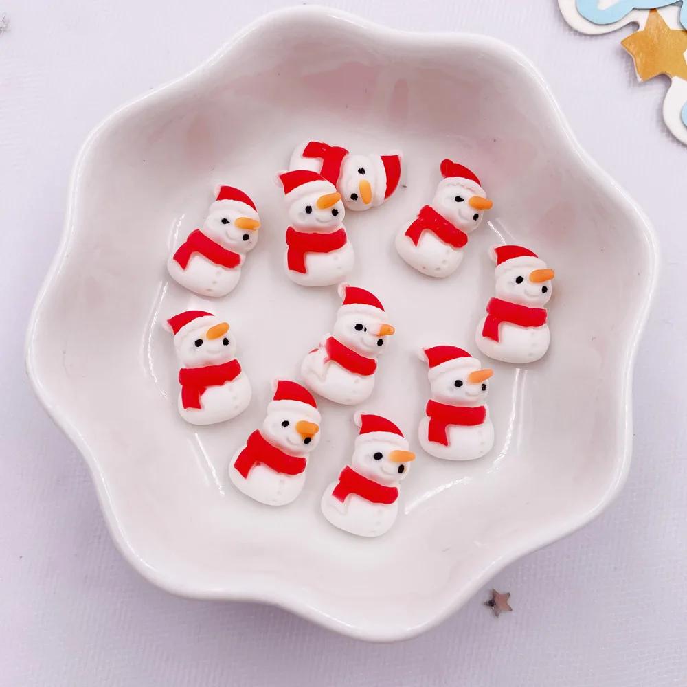 20pcs Resin Mini Colorful Painted Christmas Snowman Tree Santa Claus Deer Snowflower Bow Flatback Figurines DIY Scrapbook Crafts