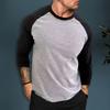 Spring Autumn Men Casual T-shirt O-neck Raglan Sleeve Color Matching Slim Fit Fitness Gym Pullover Tops Streetwear