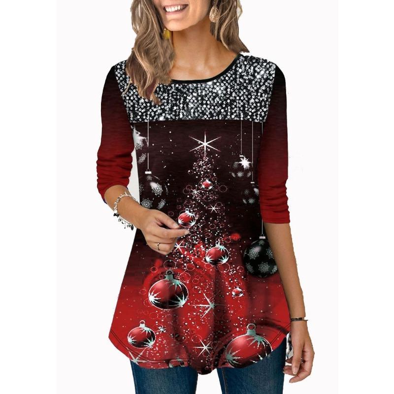New Autum Winter Women's Tops Fashionable Printed Round Neck T-shirt