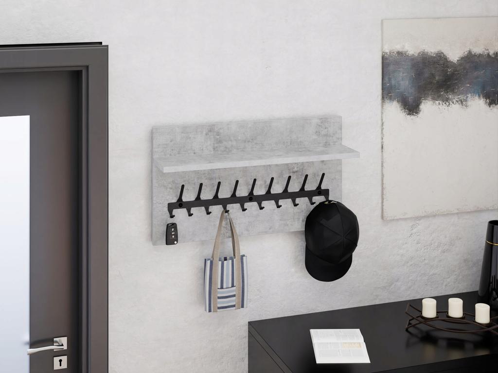 Wieszak Na Ubrania Loft 70 Cm - Czarny + Beton Jasny, Solidny I Stylowy