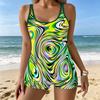 Women's Swimwear Tankini 2 Piece Swimsuit Line Vortex Pattern Vacation Bathing Suits