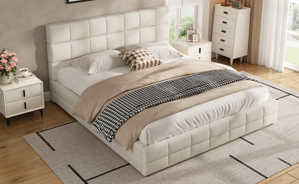 Letto a piattaforma imbottito 180X200, beige