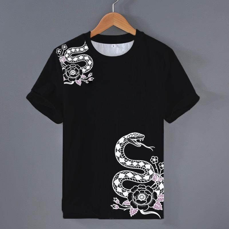 Simple Fashion Snake Pattern T Shirts For Men Classic Retro Style Men's Trendy All-Match High Street T-shirt Cool Oversized Tees