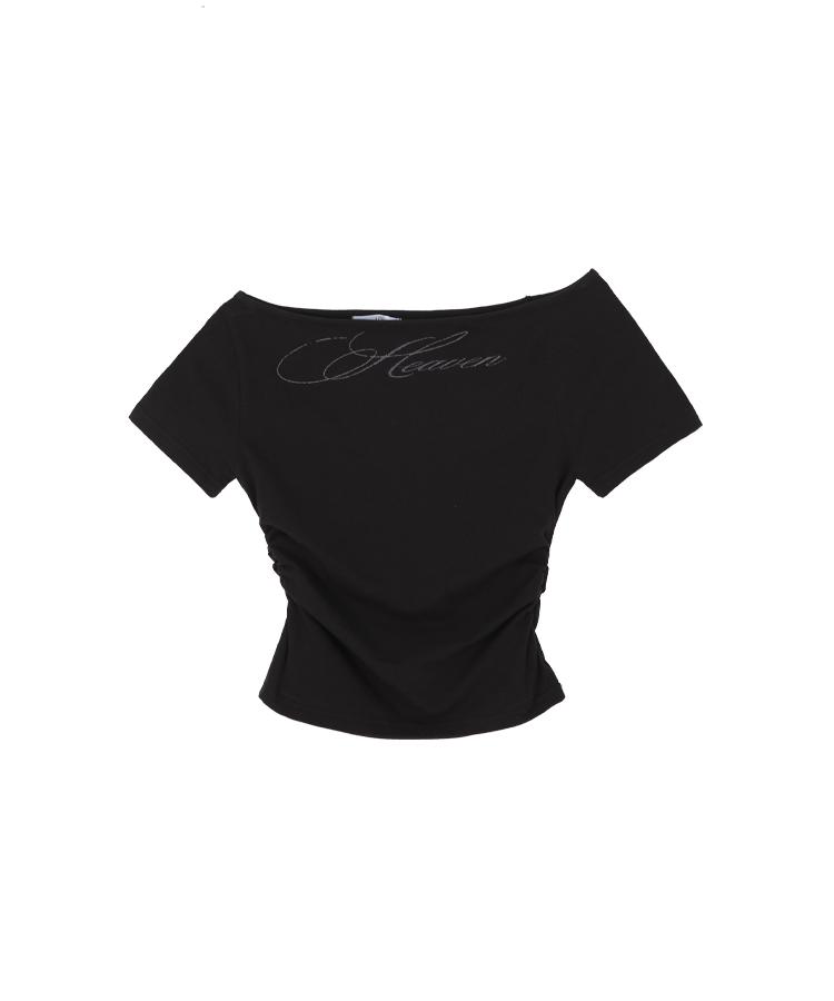 Eonibeu Shirring Lettering T-Shirt Black