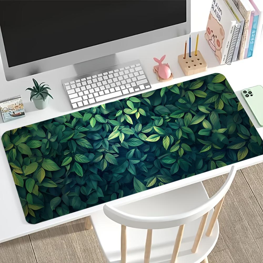 Tropical Plant Leaf Extended Desk Mat Non Slip Rubber Stitched Edge Large Mousepad For Laptop Pc Office Desktop Gaming Space