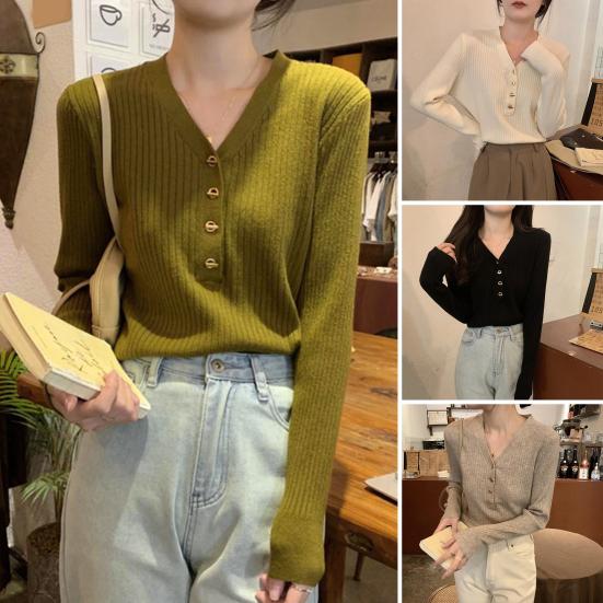 

Женский зимний топ, полуоднобортный, с V-образным вырезом, вязаный, толстый, с длинными рукавами, приталенный, эластичный, мягкий, теплый, повседневный, осенне-весенний, блузка, свитер