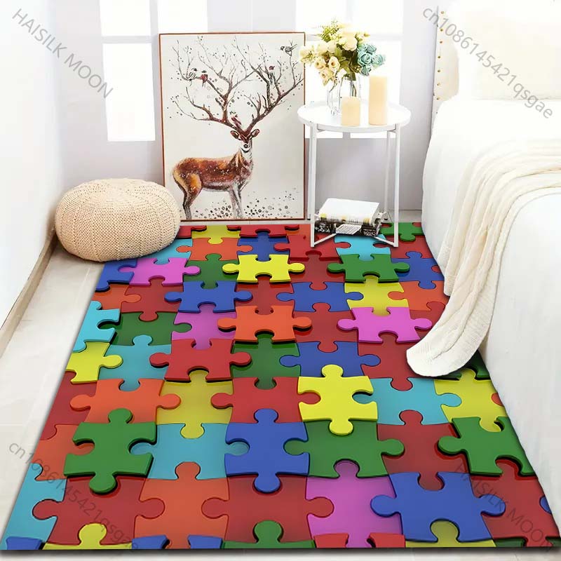 1PC Multicolor Puzzle Pieces Art Print Carpet Living Room Bedroom Bedside Sofa Floor Mat Modern Home Decor Area Rug Kids Room