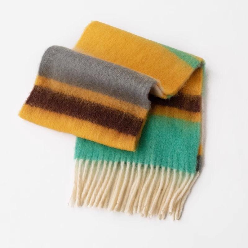 New Colorful Rainbow Scarf Women's Winter Dopamine Senior Student Sweet Warm and Cold Proof Plush Scarf Shawl