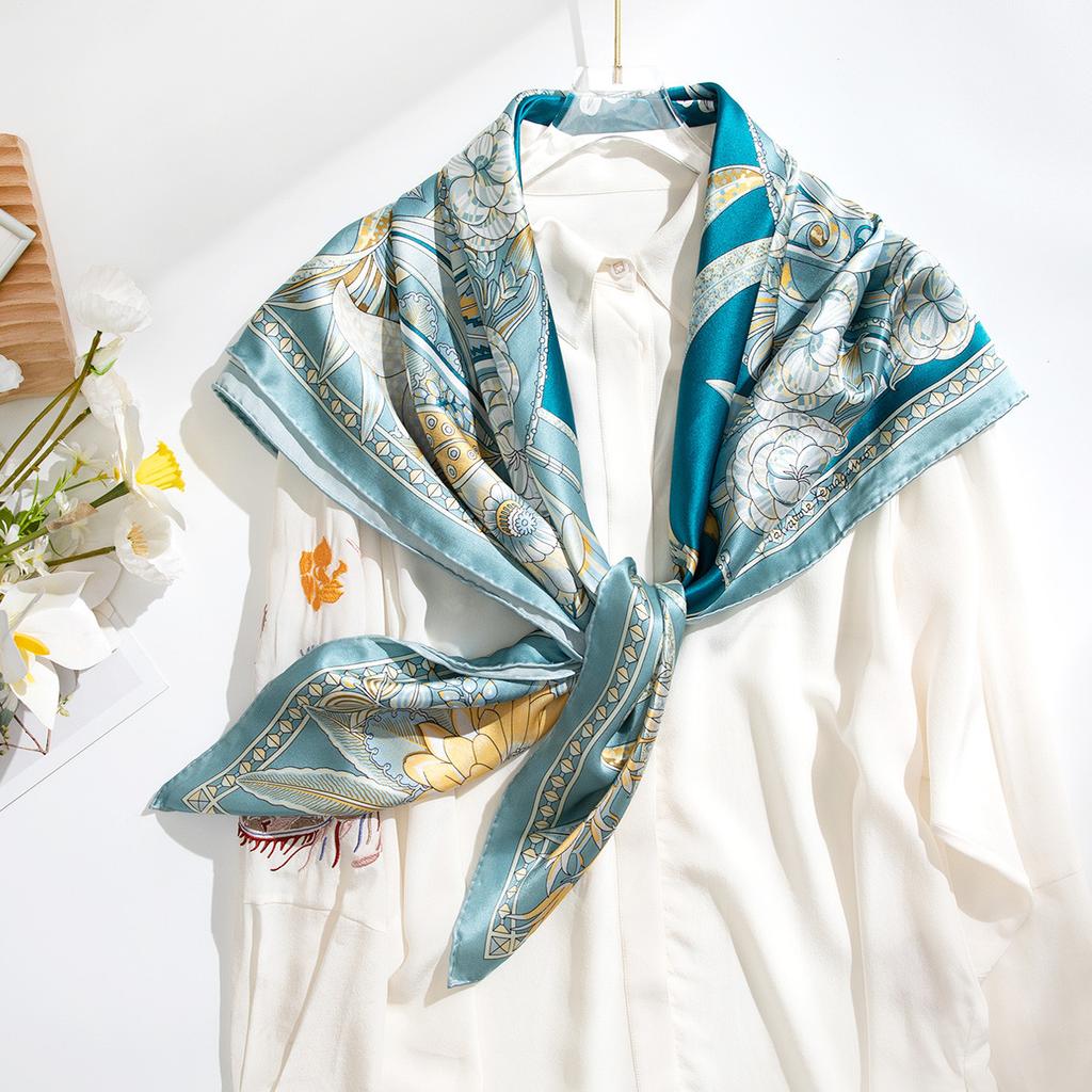 100% Mulberry Silk Crepe Satin Square Scarf Shawl
